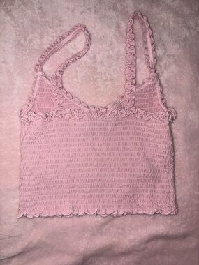 Hollister Pink Smocked Ruffle Crop Cami